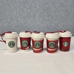 5 Starbucks Mini Glass Holiday Cup Ornaments